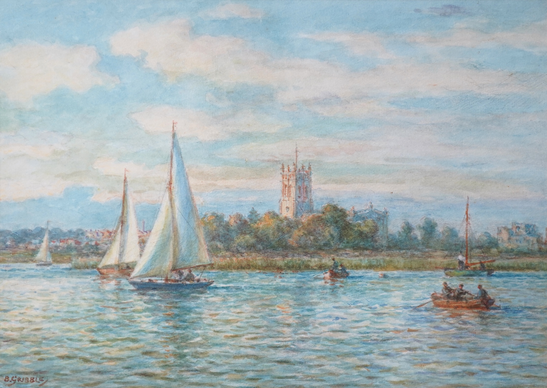 Bernard Finegan Gribble, 1872-1962, 'Christchurch Priory, Hants' and 'Knaresborough Bridge, Yorkshire'